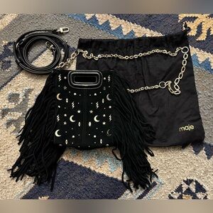 Maje M Bag Mini Fringe Black Suede Embellishments (2 straps & dust bag included)